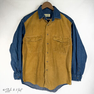 Vintage St John's Bay Corduroy & Denim Western Cowboy Retro Equestrian Shirt Med